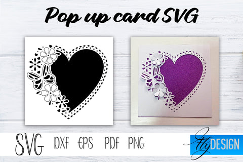 Lace Heart Pop Up Card SVG, Pop-Up Greeting Card, Cricut Pop Up Card, Pop Up Card for Heart SVG, Flower Svg, 3D Card, Heart SVG Card Bundle SVG Fly Design 