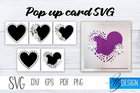 Lace Heart Pop Up Card SVG, Pop-Up Greeting Card, Cricut Pop Up Card, Pop Up Card for Heart SVG, Flower Svg, 3D Card, Heart SVG Card Bundle SVG Fly Design 