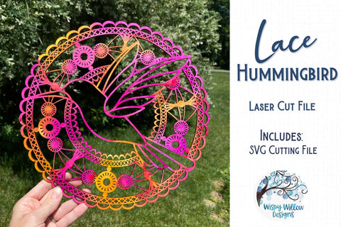 Lace Hummingbird Mandala for Glowforge or Laser Cutter SVG SVG Wispy Willow Designs 