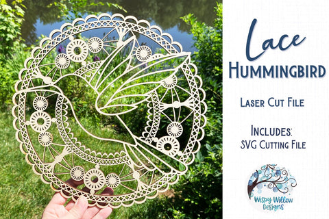 Lace Hummingbird Mandala for Glowforge or Laser Cutter SVG SVG Wispy Willow Designs 