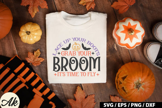Lace up your boots grab your broom it's time to fly SVG SVG akazaddesign 