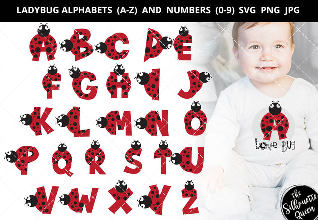 Ladbug alphabet a-z svg, Ladybug number 0-9 svg, alphabet clipart, letters svg font, cut files for cricut, cut files for cricut SVG Loveleen Kaur 