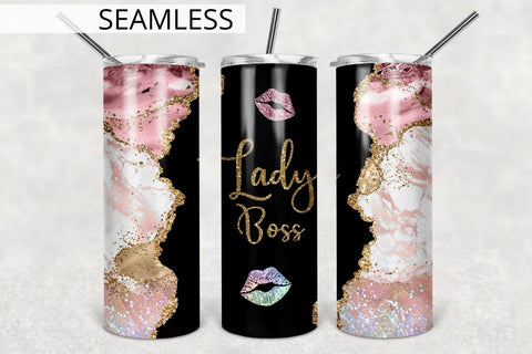 Lady Boss Tumbler Design Template Pink Agate 20oz Skinny Tumbler Sublimation TumblersByPhill 
