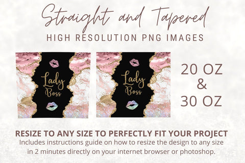 Lady Boss Tumbler Design Template Pink Agate 20oz Skinny Tumbler Sublimation TumblersByPhill 