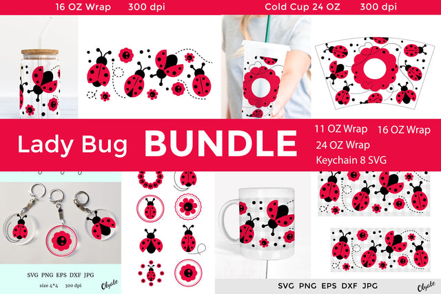 Lady Bug Bundle. Can Glass, Cold Cup, Mug, Keychain SVG Olga Terlyanskaya 