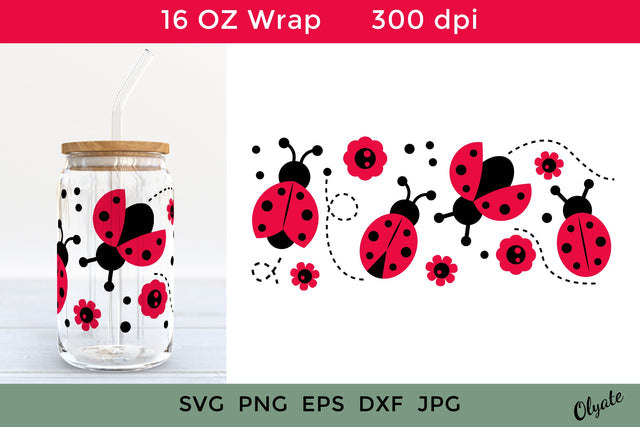 Lady Bug For Libbey Can Glass 16 OZ Wrap. Ladybug SVG. SVG Olga Terlyanskaya 