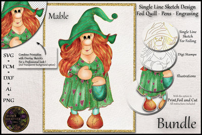Lady Gnome - Mable - Print n Sketch for Foil Quill - Bundle Sketch DESIGN DrawnTogether with love 