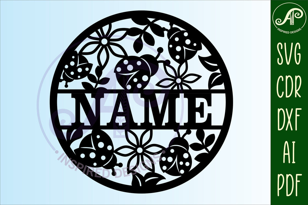 Ladybird name sign svg laser cut template - So Fontsy