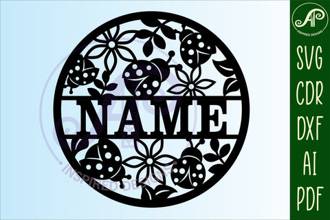 Ladybird name sign svg laser cut template SVG APInspireddesigns 