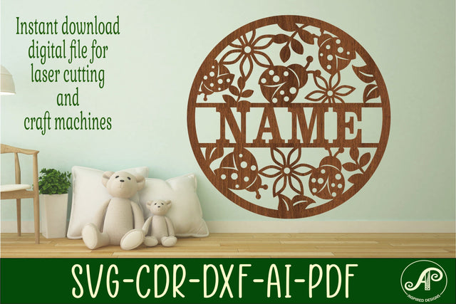 Ladybird name sign svg laser cut template SVG APInspireddesigns 