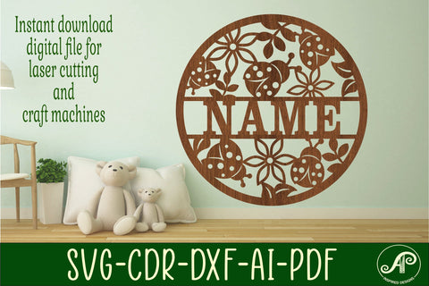 Ladybird name sign svg laser cut template SVG APInspireddesigns 