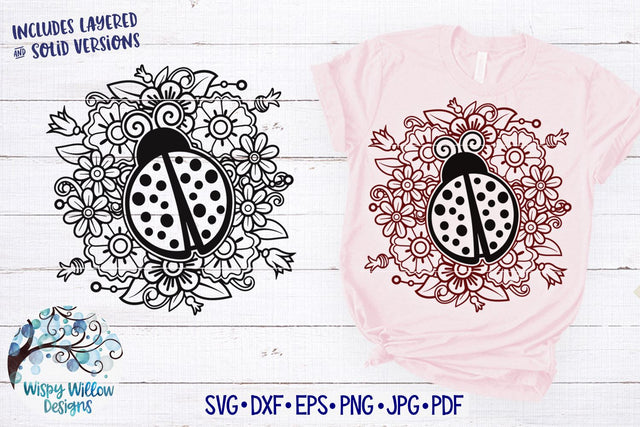 Ladybug and Flower Mandala SVG SVG Wispy Willow Designs 