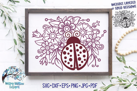 Ladybug and Flower Mandala SVG SVG Wispy Willow Designs 