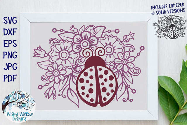 Ladybug and Flower Mandala SVG SVG Wispy Willow Designs 