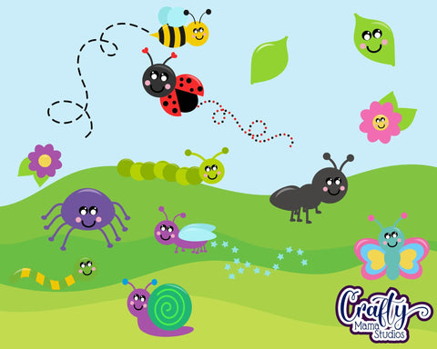 Ladybug Clipart - Summer - Butterfly - Spider - Bumblebee - Bugs Bundle SVG Crafty Mama Studios 