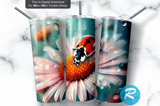 Ladybug Daisy Flowers 20 oz / 30 oz Tumbler PNG Sublimation Regulrcrative 