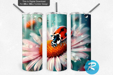 Ladybug Daisy Flowers 20 oz / 30 oz Tumbler PNG Sublimation Regulrcrative 