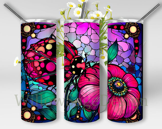 Ladybugs Flowers 20oz Skinny Tumbler Png, Spring Flowers Tumbler, Ladybird Tumbler Sublimation, Flower, Floral, Summer Daisy, Spring, Sublimation Sublimation WillowSageDesign 