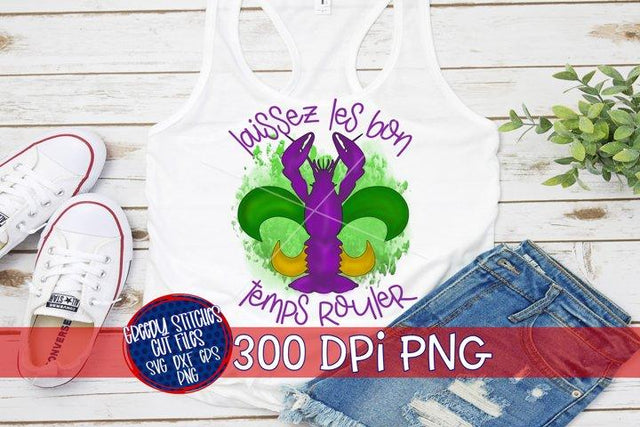 Laissez Les Bon Temps Rouler Crawfish Fleur Watercolor PNG for Sublimation Sublimation Greedy Stitches 