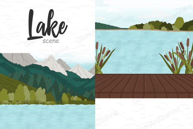 Lake Clip Arts | Mountain Scene PNG SVG GlamArtZhanna 