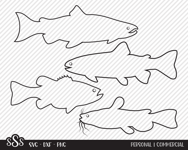 Lake Fish Outline Bundle | Outdoor SVG SVG Texas Southern Cuts 