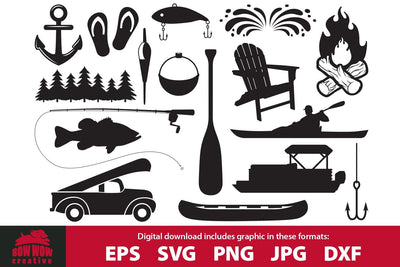 Lake, Fishing, Boating & Outdoors SVG & Clipart and Cutting File Bundle SVG Bow Wow Creative 