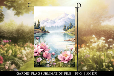 Lake Garden Flag Sublimation PNG, Floral Flag Digital Design Sublimation BijouBay 