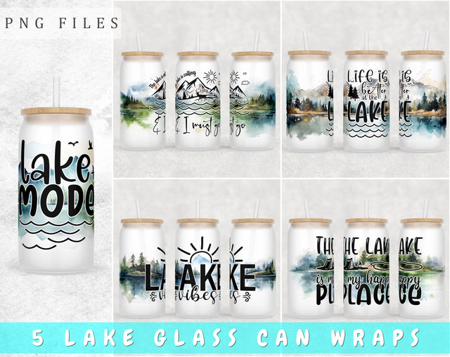 Lake Libbey Glass Can Wraps, 16oz Glass Can Sublimation Designs, Lake Quotes Glass Can PNG Files Sublimation HappyDesignStudio 