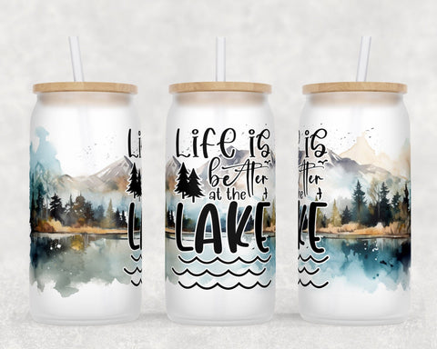 Lake Libbey Glass Can Wraps, 16oz Glass Can Sublimation Designs, Lake Quotes Glass Can PNG Files Sublimation HappyDesignStudio 