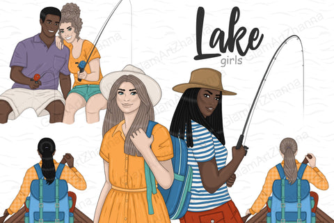 Lake Life Girls Clipart | Fishing Clipart SVG GlamArtZhanna 