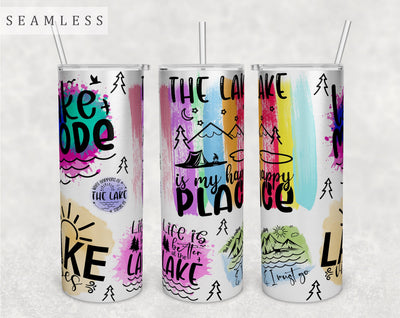 Lake Quotes Tumbler Wrap, 20 Oz Skinny Tumbler Lake Sayings Sublimation Design, Seamless Lake Tumbler PNG Sublimation HappyDesignStudio 