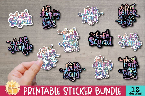 Lake Sticker Bundle | 12 Tie Dye Sticker Designs SVG Cheese Toast Digitals 