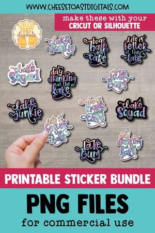 Lake Sticker Bundle | 12 Tie Dye Sticker Designs SVG Cheese Toast Digitals 