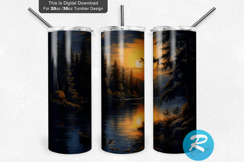 Lake Sunset 20 oz / 30 oz Tumbler PNG Sublimation Regulrcrative 
