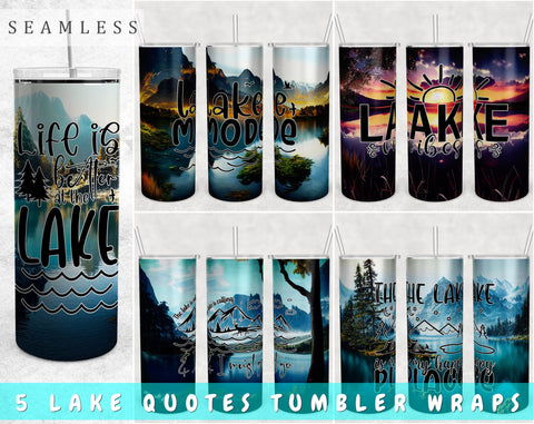 Lake Tumbler Wraps Bundle, 20 Oz Skinny Tumbler Lake Sublimation Designs, Lake Quotes Tumbler PNG, Seamless Tumbler PNG, 5 Designs Sublimation HappyDesignStudio 