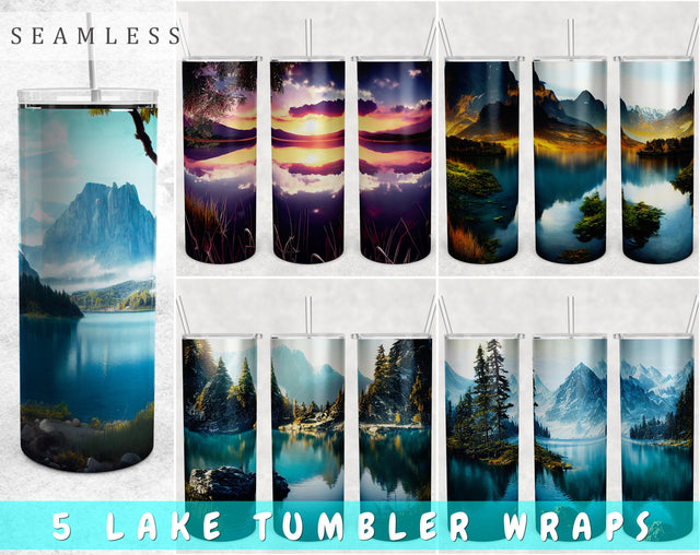 Lake Tumbler Wraps Bundle, 20 Oz Skinny Tumbler Lake Sublimation Designs, Seamless Lake PNG, 5 Designs Sublimation HappyDesignStudio 