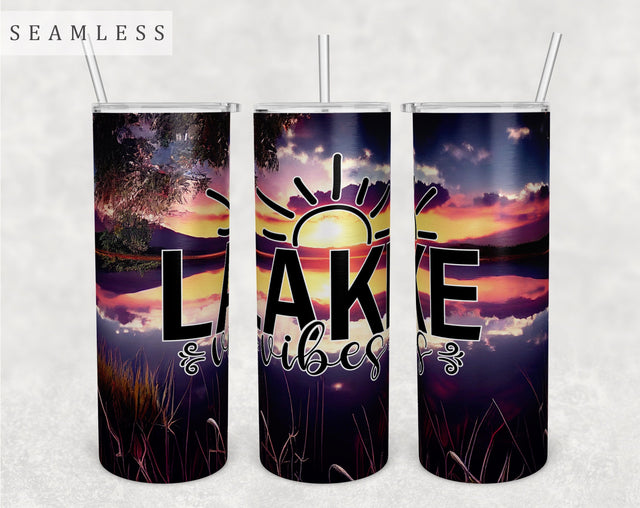 Lake Vibes Tumbler Wrap, 20 Oz Skinny Tumbler Sublimation Design, Seamless Lake Tumbler PNG Sublimation HappyDesignStudio 
