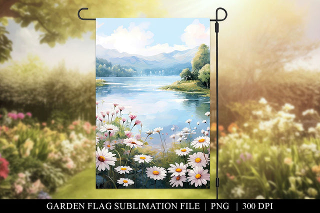 Lake Watercolor Garden Flag Sublimation Design PNG Sublimation BijouBay 