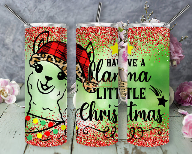 Lama Christmas 20oz Skinny Tumbler, Have A Llama Little Christmas Tumbler Png, Christmas Glitter Tumbler Design, Santa Hat Leoprad Png, Llama Sublimation Design, Digital Download Sublimation DesignSVG 