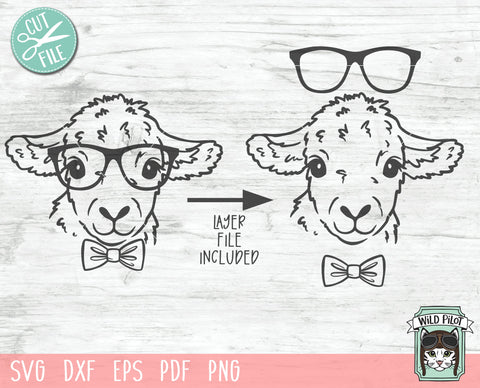 Lamb Glasses SVG Cut File, Easter SVG, Easter Lamb svg, Animal Face svg, Sheep Cut File, Lamb Glasses Bowtie, Christian svg, Sheep Glasses svg SVG Wild Pilot 