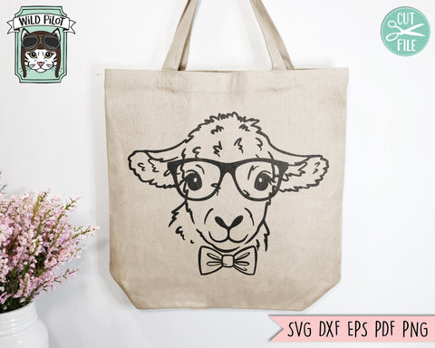 Lamb Glasses SVG Cut File, Easter SVG, Easter Lamb svg, Animal Face svg, Sheep Cut File, Lamb Glasses Bowtie, Christian svg, Sheep Glasses svg SVG Wild Pilot 