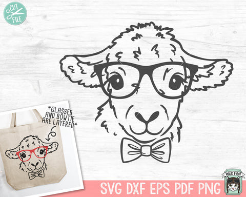 Lamb Glasses SVG Cut File, Easter SVG, Easter Lamb svg, Animal Face svg, Sheep Cut File, Lamb Glasses Bowtie, Christian svg, Sheep Glasses svg SVG Wild Pilot 