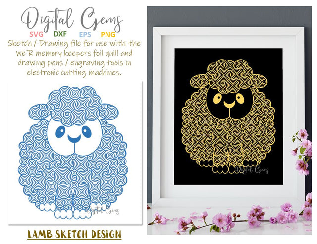 Lamb / Sheep, single line sketch / drawing file. Foil quill design. SVG Digital Gems 