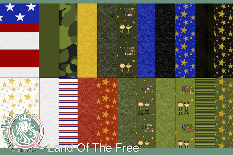 Land Of The Free Patriotic Papers Digital Pattern QueenBrat Digital Designs 