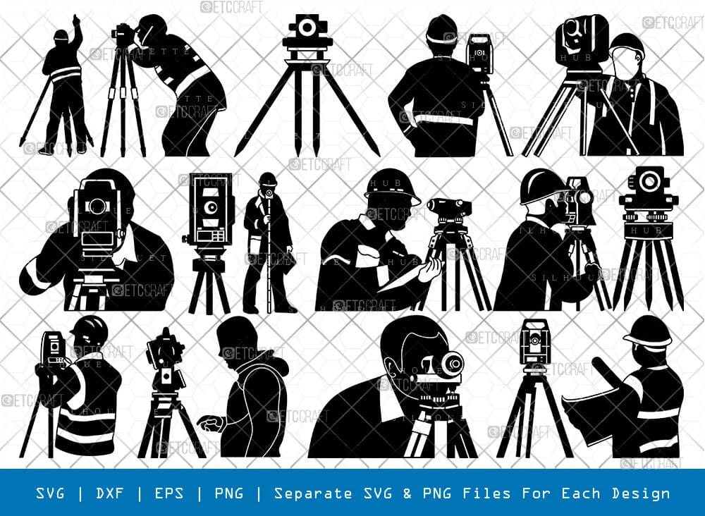 Survey Instrument Svg Land Surveyor Silhouette, Surveyor Tripod SVG, Surveying Svg, Road Reel ...