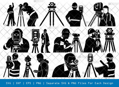 Land Surveyor Silhouette, Surveyor Tripod SVG, Surveying Svg, Road Reel Survey Svg, Land Surveyor Bundle, SB00921 SVG ETC Craft 