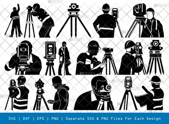 Land Surveyor Silhouette, Surveyor Tripod SVG, Surveying Svg, Road Reel Survey Svg, Land Surveyor Bundle, SB00921 SVG ETC Craft 