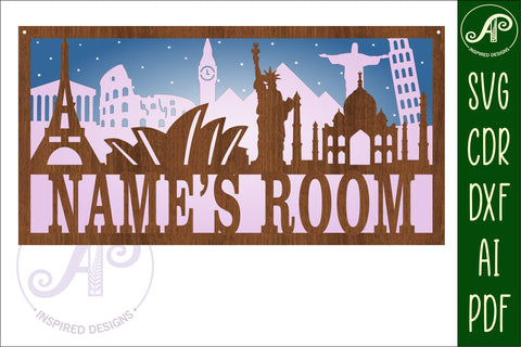 Landmarks scene name sign SVG 3 layer laser cut SVG APInspireddesigns 