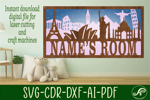 Landmarks scene name sign SVG 3 layer laser cut SVG APInspireddesigns 