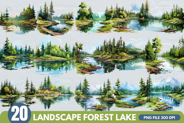 Landscape Forest Lake Clipart Sublimation Regulrcrative 